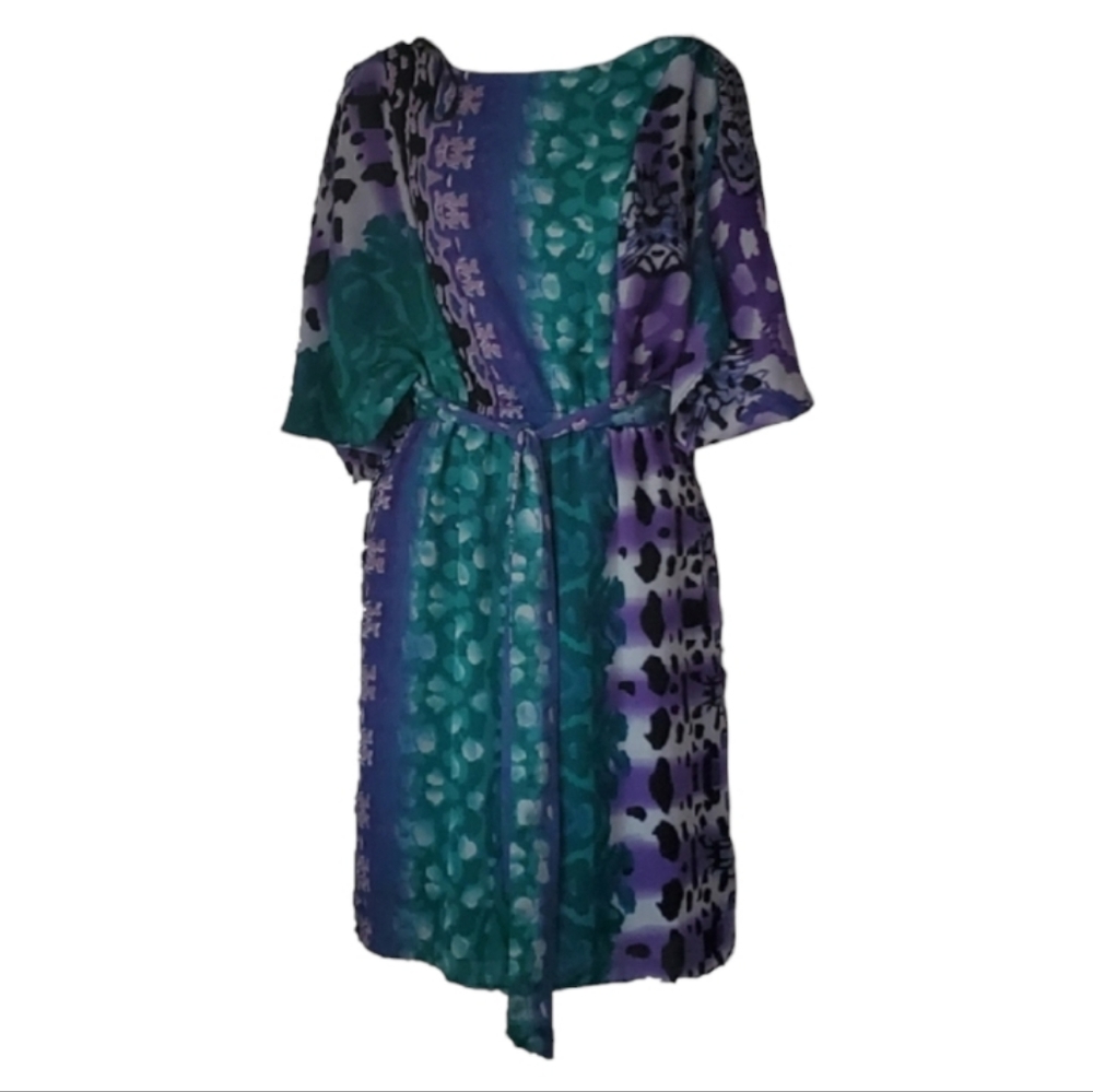 Elegant Multicolor Midi Dress MADISON PAIGE Purple Turquoise Green ¾ Sleeves